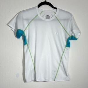 Under Armour White and Blue Athletic Fitted Tee Size Medium